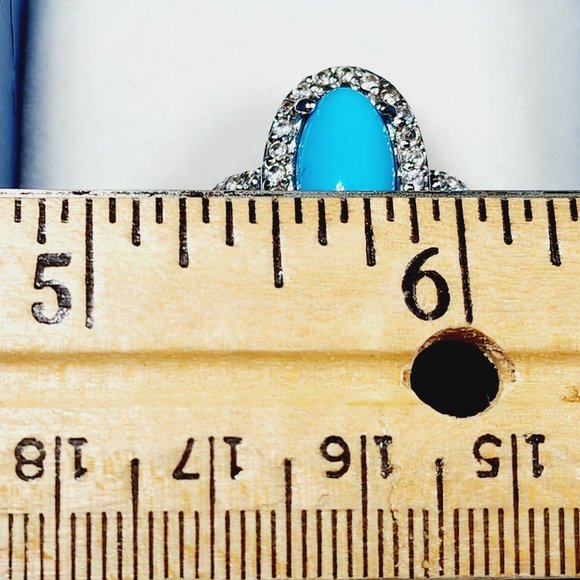 Natural Arizona Sleeping Beauty Turquoise/White Zircon ring in Plat/925SS 5.64ct - Picture 3 of 6